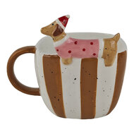 Clayre &amp; Eef | Mok Wit Bruin 14x10x11 cm / 400 ml | 6CEMU0245