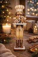 Clayre &amp; Eef | Kerstdecoratie Notenkraker Bruin Wit 14x15x44 cm | 6PR6252
