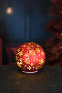 Dekoratief | Deco bol 'Starry Night', rood/goud, glas, roterend, LED, 15x15x15cm | A265966