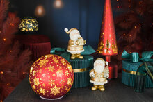 Dekoratief | Deco bol 'Starry Night', rood/goud, glas, roterend, LED, 15x15x15cm | A265966