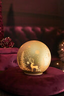 Dekoratief | Deco bol 'Winter Forest', creme/goud, glas, roterend, LED, 15x15x15cm | A265967