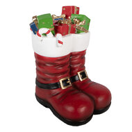 Clayre &amp; Eef | Decoratie Laarzen Kerstman met LED Rood Wit 22x22x32 cm | 6MG0183