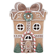 Clayre &amp; Eef | Decoratie Huis met LED Bruin Wit 12x9x16 cm / 2xAAA | 6PR6254