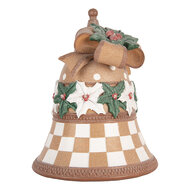 Clayre &amp; Eef | Decoratie Bel met LED Bruin Wit &oslash; 28x35 cm / 3xAA | 6PR6255