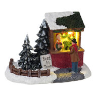 Clayre &amp; Eef | Kerstdecoratie marktkraampje met LED Rood Groen 14x8x10 cm / 2xAAA | 6PR6508