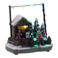 Clayre &amp; Eef | Kerstdecoratie marktkraampje met LED Bruin Wit 14x8x13 cm / 2xAAA | 6PR6511