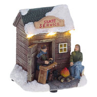 Clayre &amp; Eef | Decoratie Huis met LED Bruin Wit 9x8x10 cm / 2xAAA | 6PR6521