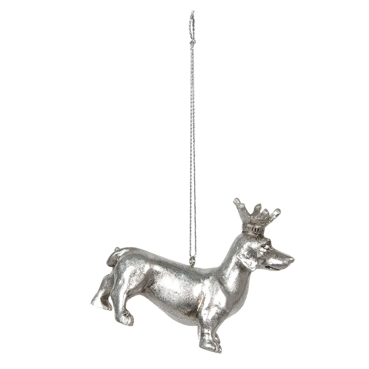 Decoratie hond 8*3*6 cm Zilverkleurig | 6PR2926 | Clayre & Eef