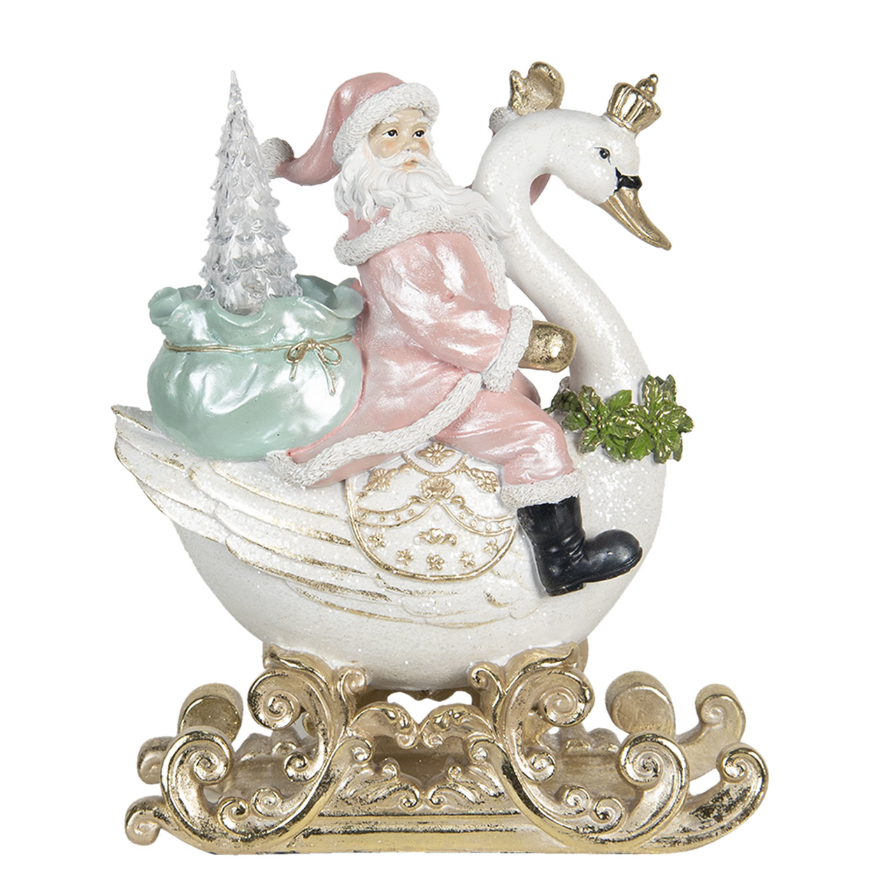 Decoratie kerstman op zwaan LED 28*15*32 cm Wit | 6PR2984 | Clayre & Eef