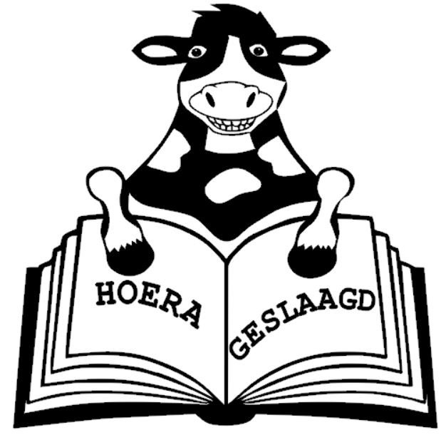 Sticker raam geslaagd koe met boek | Rosami