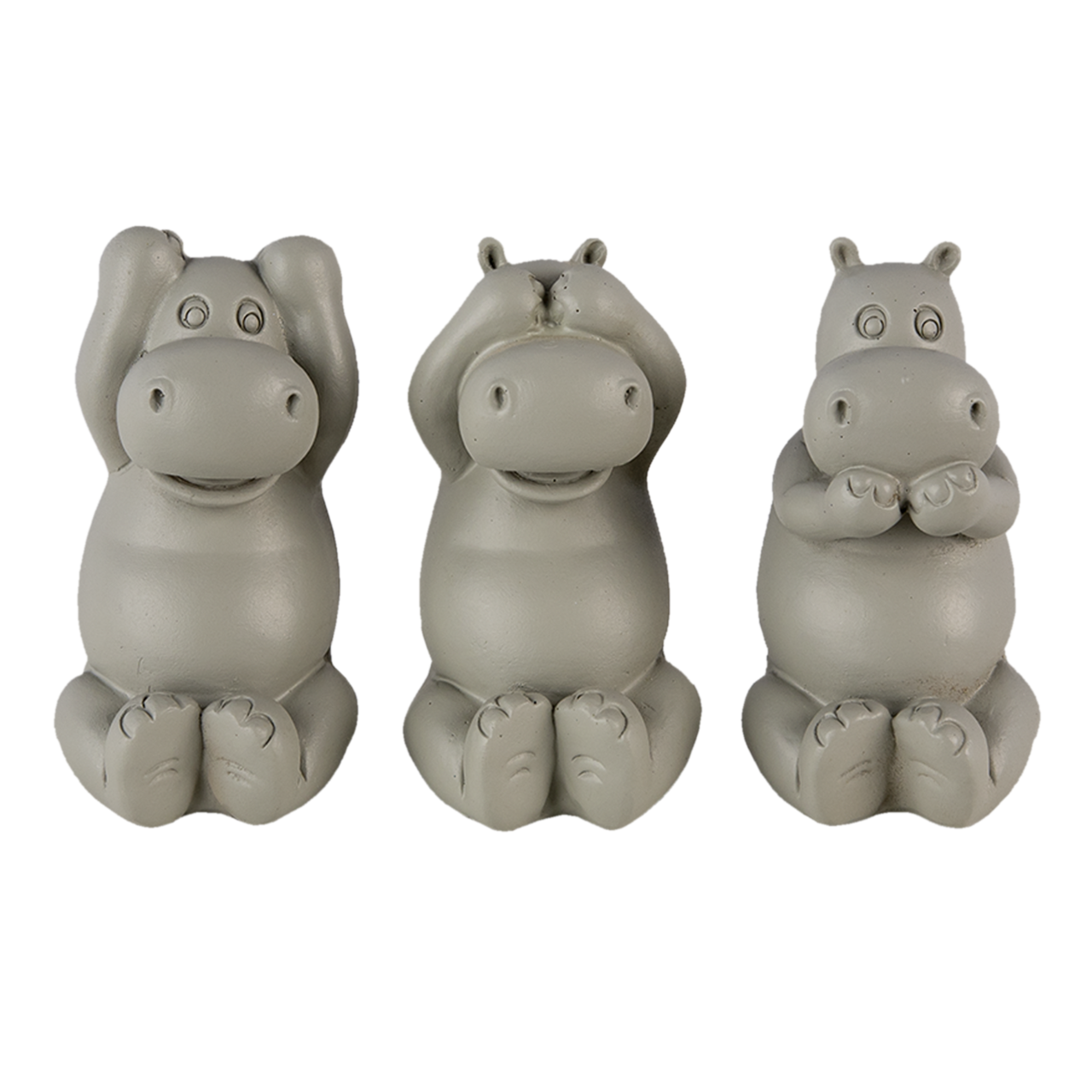 Decoratie nijlpaarden horen, zien en zwijgen 15*6*9 cm Grijs | 6PR4679 | Clayre & Eef