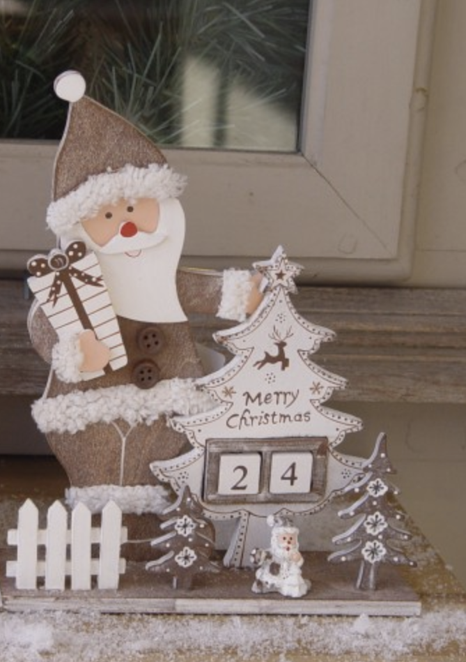 Xmas kalender kerstman met kerstboom hout 22 cm | kerstdecoratie | TCL-310682 | La Galleria