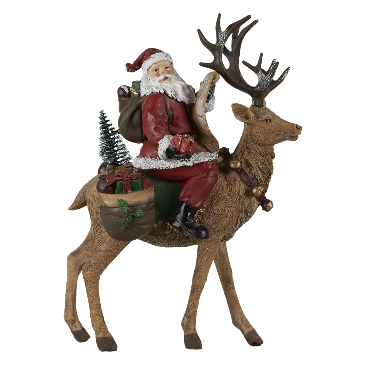 Decoratie kerstman op rendier 23*11*30 cm Multi | 6PR4760 | Clayre & Eef