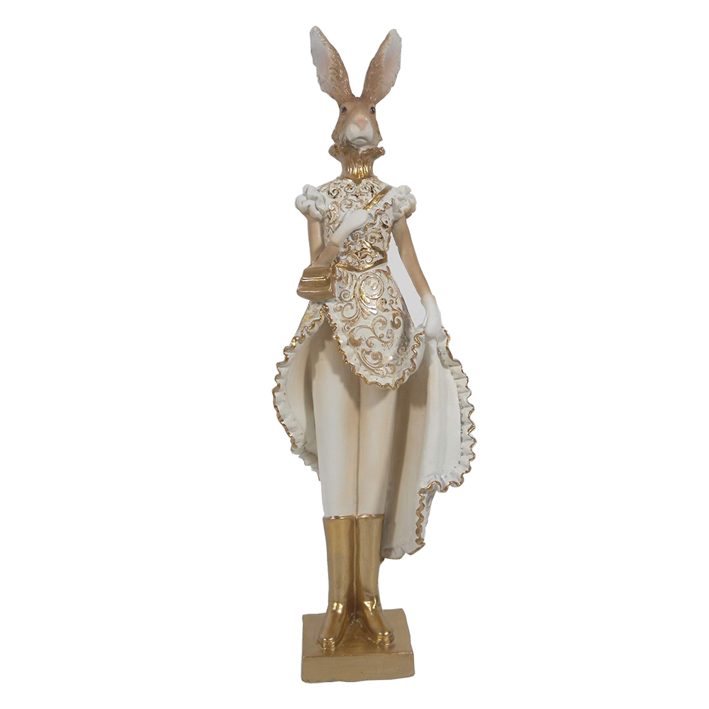 Clayre & Eef | Decoratie Beeld Konijn Goudkleurig, Wit 11x8x33 cm | 6PR3603