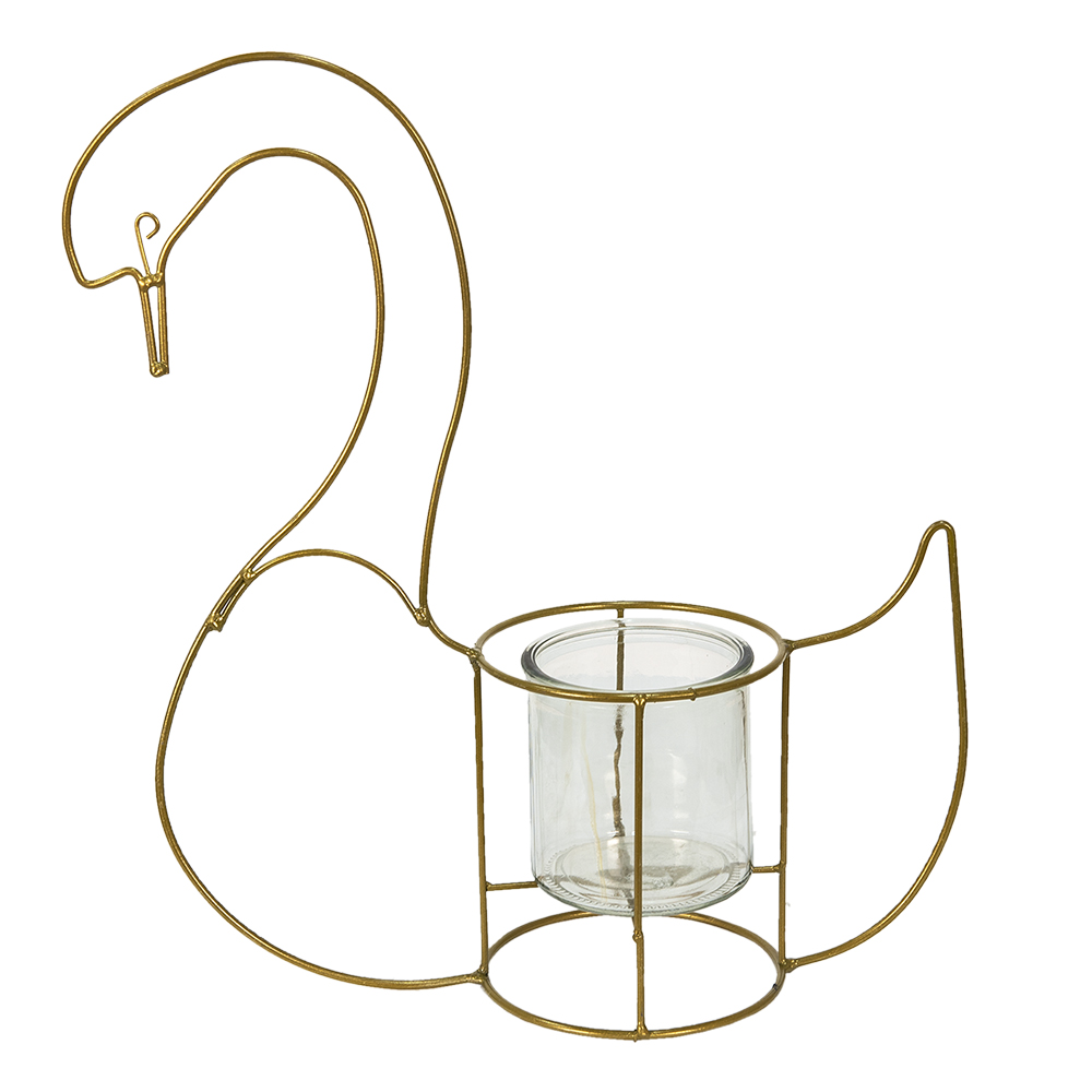 Clayre & Eef | Theelichthouder Zwaan Goudkleurig 33x13x41 cm | 6Y4985