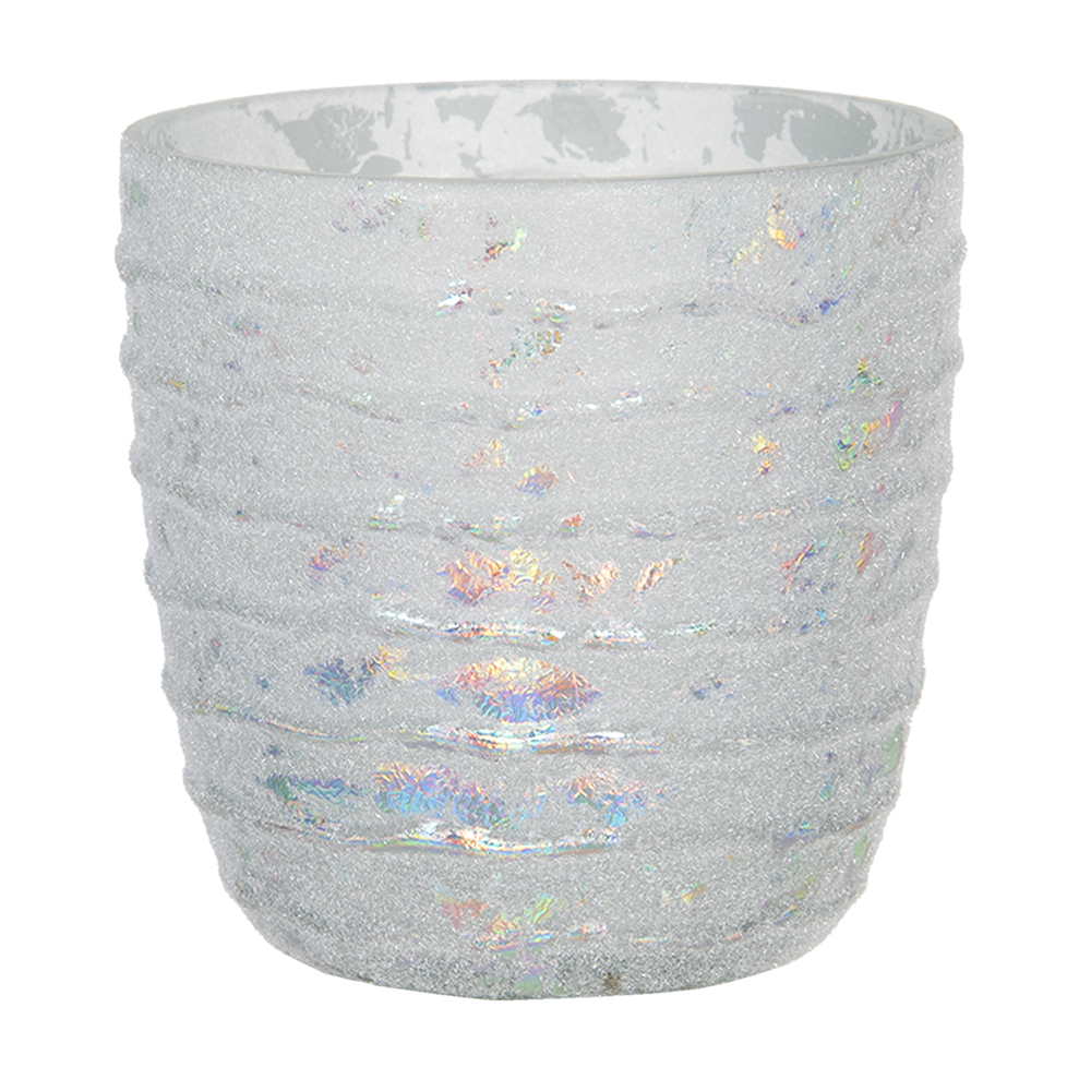 Clayre & Eef | Glazen Theelichthouder Wit &oslash; 10x10 cm | 6GL2953