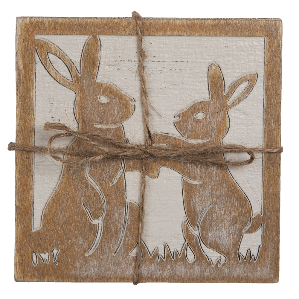 Clayre & Eef | Onderzetters voor Glazen Set van 4 Bruin 10x10 cm | 6H2071