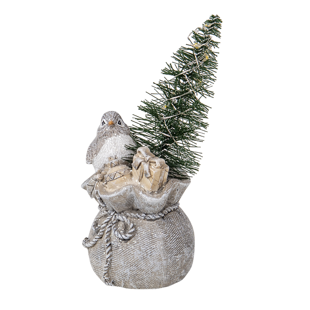 Clayre & Eef | Kerstdecoratie Beeld Vogel Grijs 9x9x15 cm | 6PR3467
