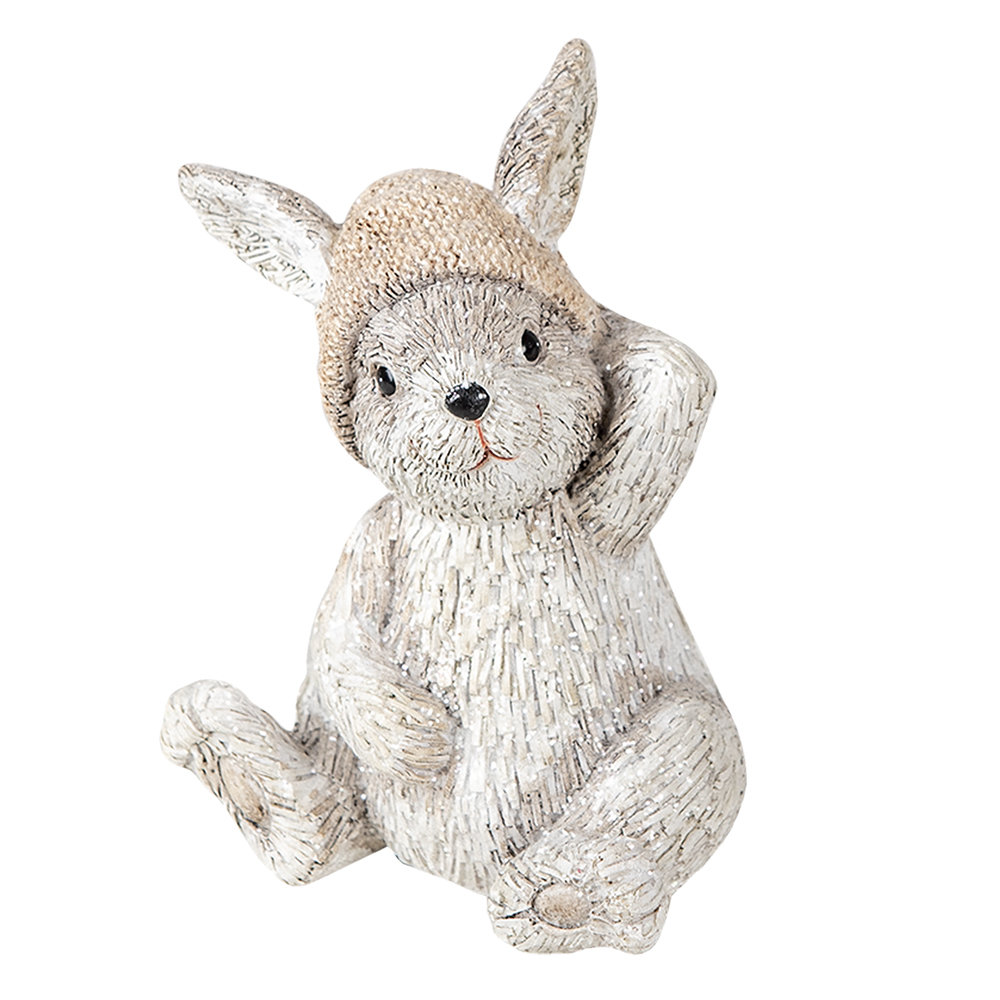 Clayre & Eef | Decoratie Beeld Konijn Grijs 11x9x13 cm | 6PR3493