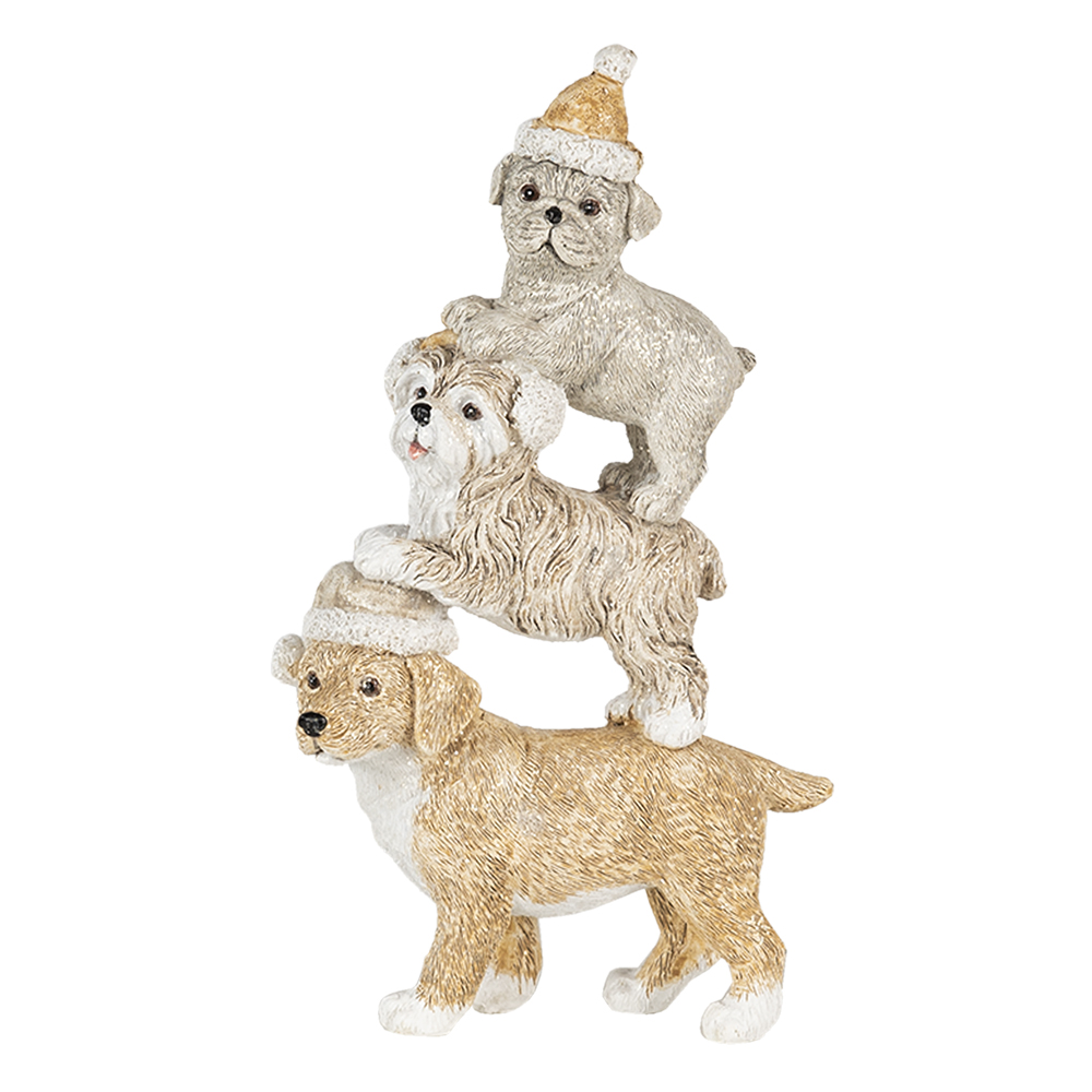 Clayre & Eef | Kerstdecoratie Beeld Honden Grijs, Beige, Wit 10x4x18 cm | 6PR4646