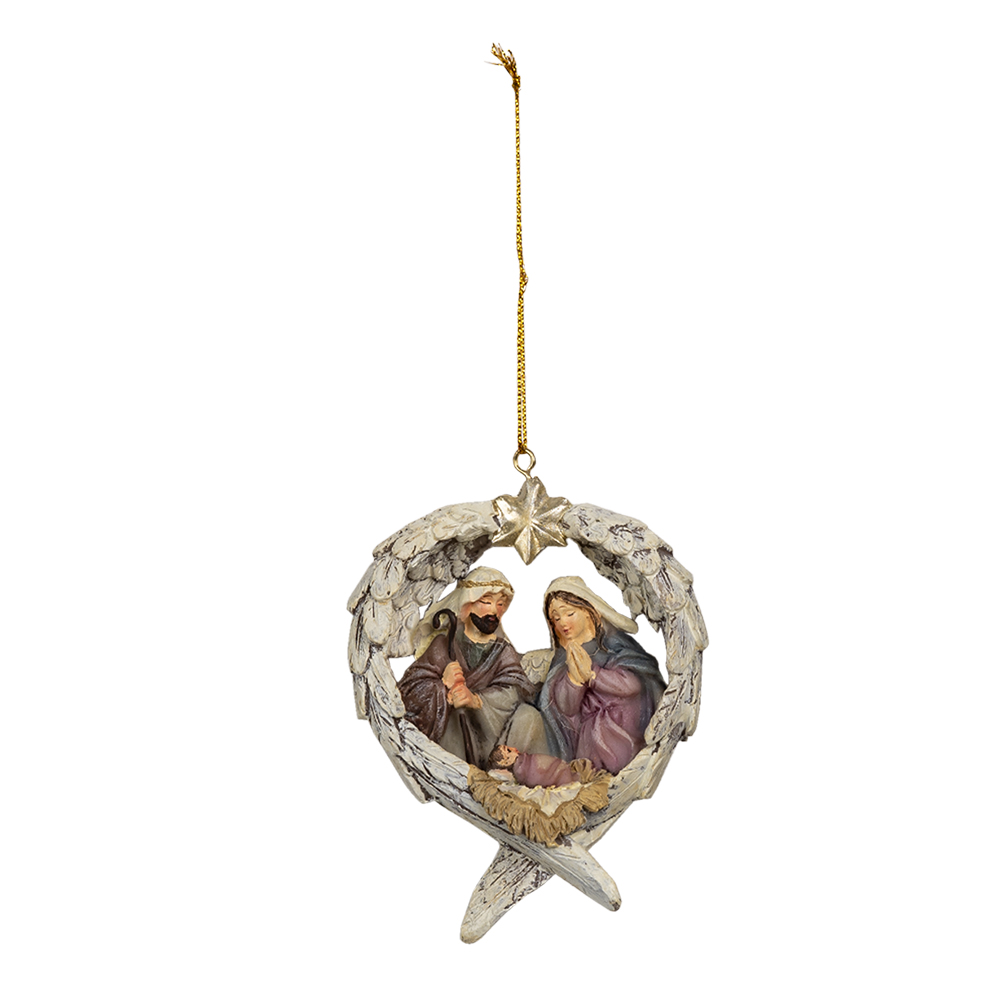 Clayre & Eef | Decoratie Hanger Kerstgroep Grijs Beige 8x3x10 cm | 6PR4702
