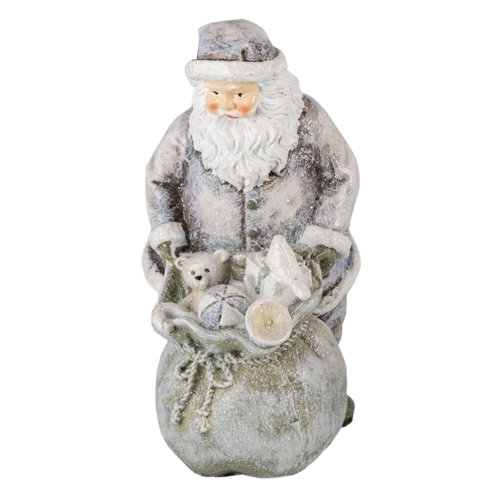 Clayre & Eef | Kerstdecoratie Beeld Kerstman Grijs, Wit 10x7x13 cm | 6PR4729