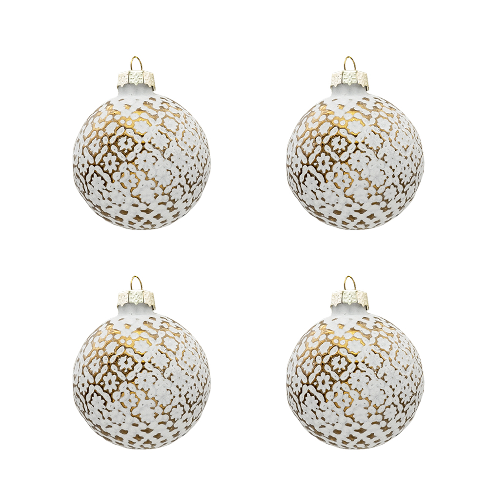 Clayre & Eef | Kerstballen Set van 4 Goudkleurig, Wit ø 6x6 cm | 6GL3292