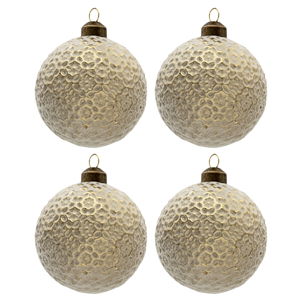 Clayre & Eef | Kerstballen Set van 4 Goudkleurig, Wit ø 9x9 cm | 6GL3299