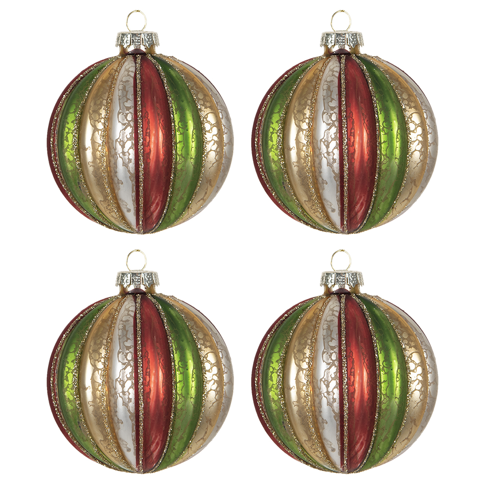 Clayre & Eef | Kerstballen set van 4 Meerkleurig ø 8x8 cm | 6GL2737