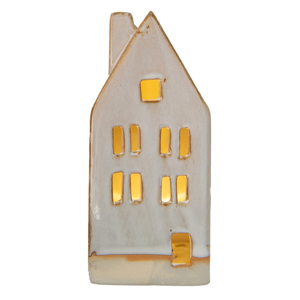 Clayre & Eef | Decoratie Huisje met LED Beige 7x6x15 cm | 6CE1505