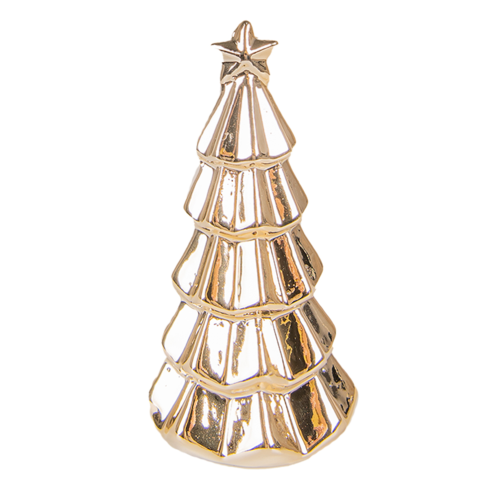 Clayre & Eef | Kerstdecoratie Beeld Kerstboom Goudkleurig ø 6x11 cm | 6CE1510