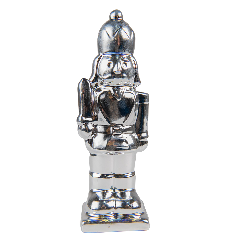 Clayre & Eef | Kerstdecoratie Beeld Notenkraker Zilverkleurig 6x6x20 cm | 6CE1491ZI