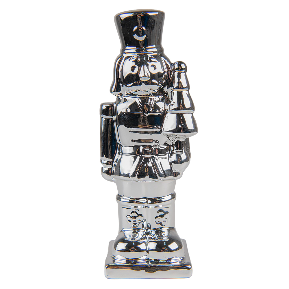Clayre & Eef | Kerstdecoratie Beeld Notenkraker Zilverkleurig 6x6x19 cm | 6CE1492ZI