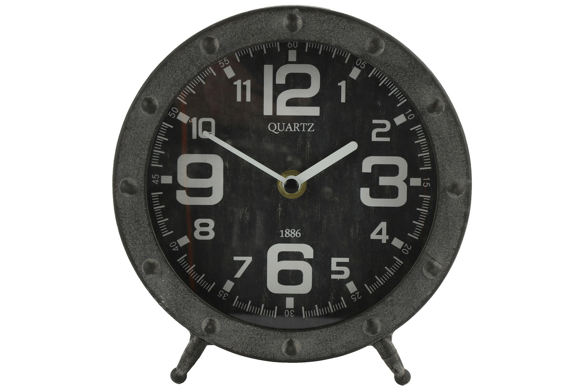 Industri&euml;le tafelklok Mart rond 1x AA grijs pootjes 17 cm metaal | 774284 | Countryfield