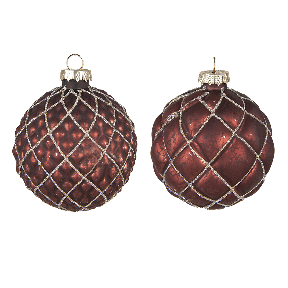 Clayre & Eef | Kerstballen set van 2 Rood ø 8x8 cm | 6GL4118