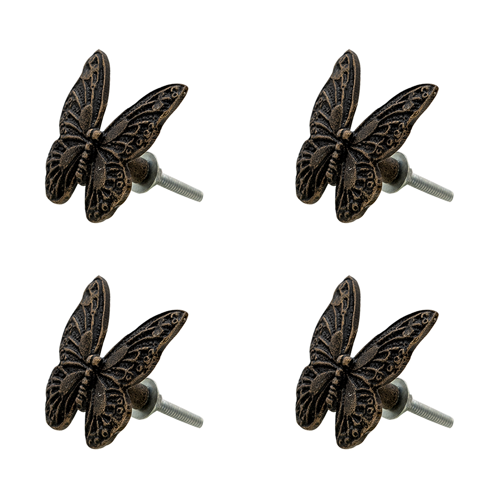 Clayre & Eef | Deurknop Set van 4 Vlinder Zwart 5x3x5 cm | 64887