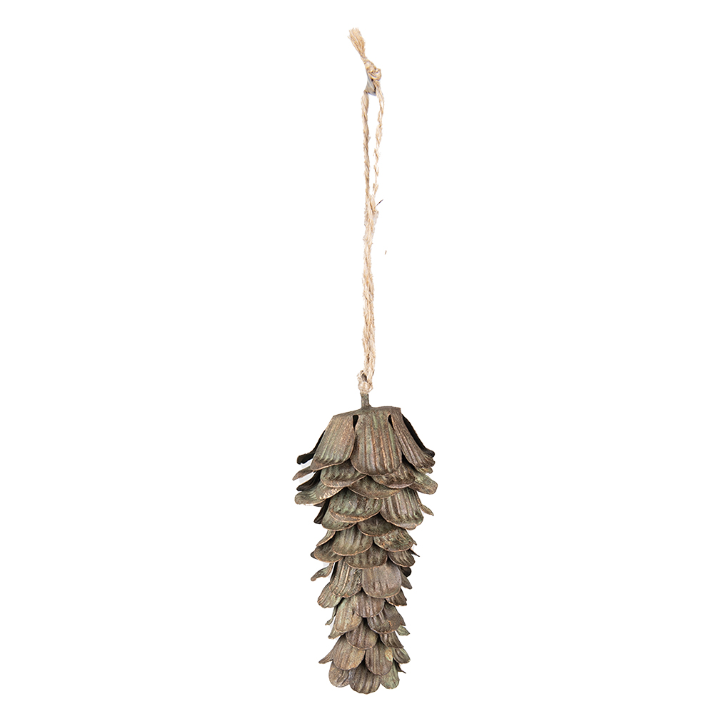 Clayre & Eef | Decoratie Hanger Dennenappel Groen 5x5x12 cm | 6Y5450GR