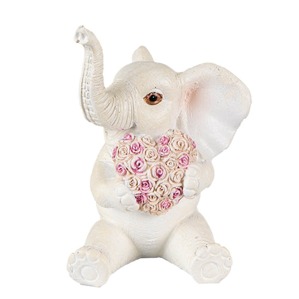 Clayre & Eef | Decoratie Beeld Olifant Wit Roze 8x6x10 cm | 6PR3820