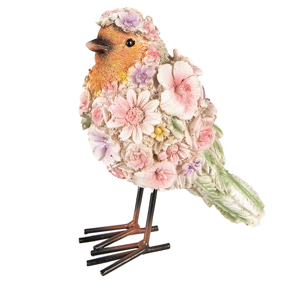 Clayre & Eef | Decoratie beeld Vogel Roze, Oranje 7x10x12 cm | 6PR4882
