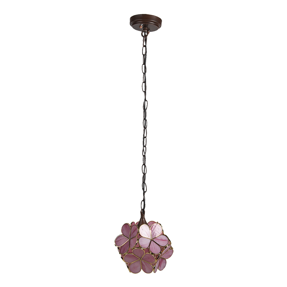Clayre & Eef | Hanglamp Tiffany Roze, Geel 21x21x17/90 cm E14/max 1x40W | 5LL-6093