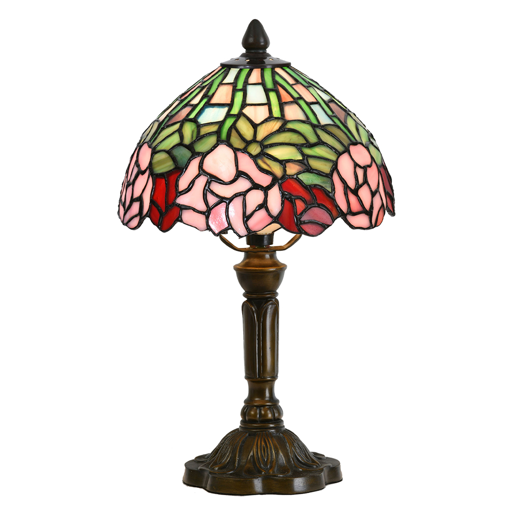 Clayre & Eef | Tiffany Tafellamp Groen, Roze ø 21x39 cm E14/max 1x25W | 5LL-6161
