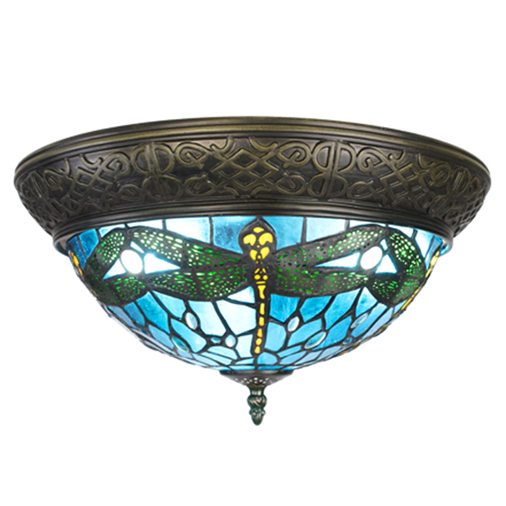 Clayre & Eef | Plafondlamp Tiffany Blauw ø 38x20 cm E14/max 2x25W | 5LL-6263