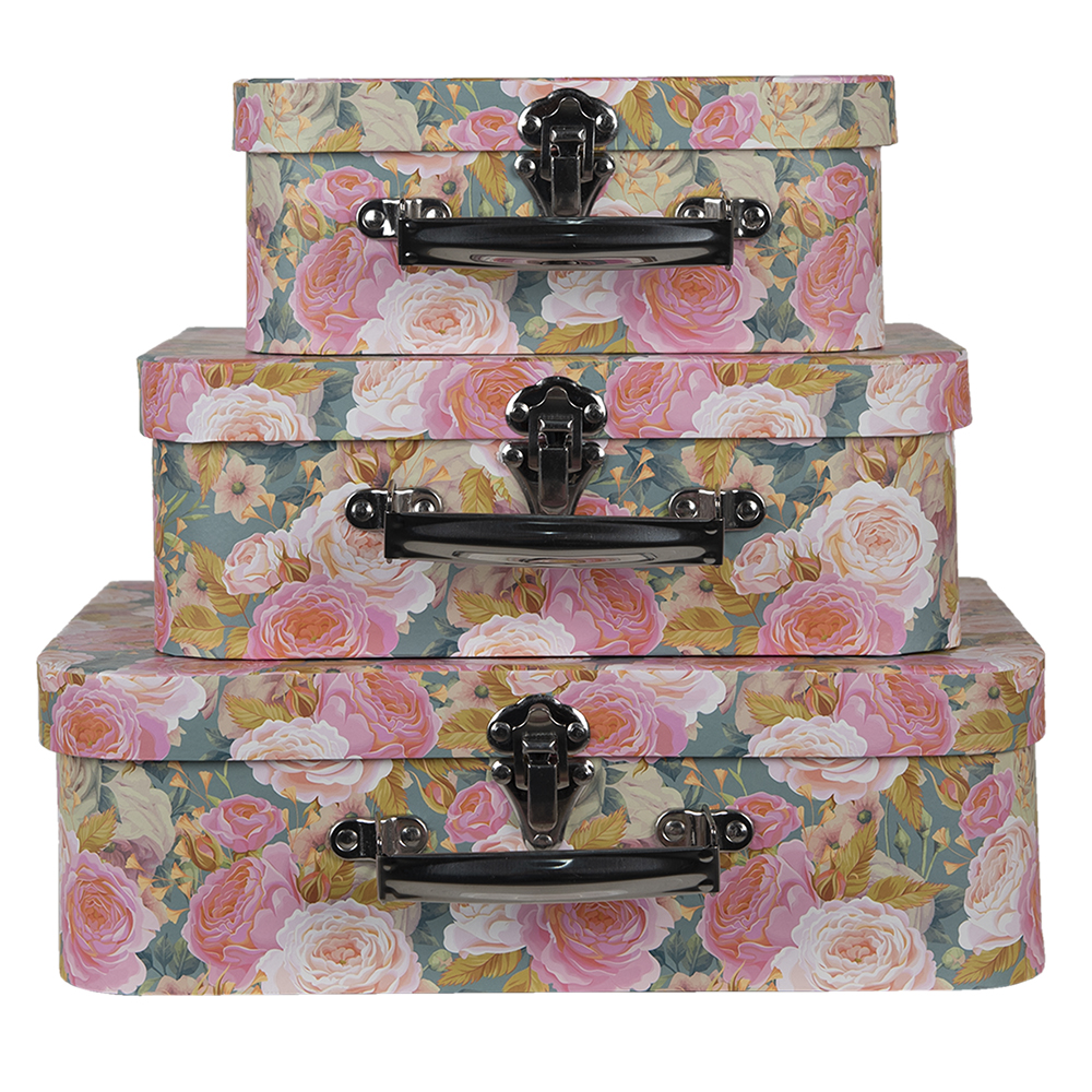Clayre & Eef | Decoratie koffer Set van 3 Roze 30x22x10/25x19x9/20x16x8 cm | 65015