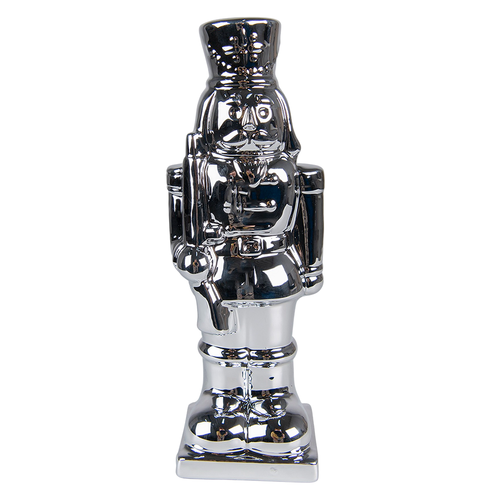 Clayre & Eef | Kerstdecoratie Beeld Notenkraker Zilverkleurig 8x7x23 cm | 6CE1490ZI