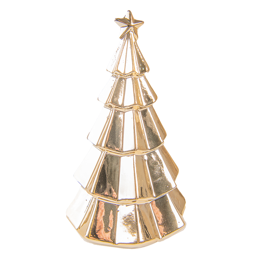 Clayre & Eef | Kerstdecoratie Beeld Kerstboom Goudkleurig ø 12x20 cm | 6CE1509