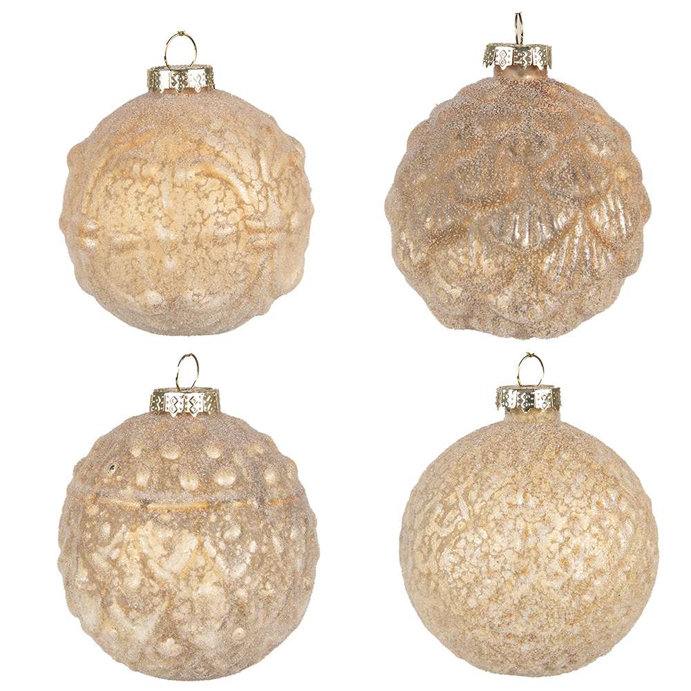 Clayre & Eef | Kerstballen set van 4 Geel &oslash; 10x10 cm | 6GL4135