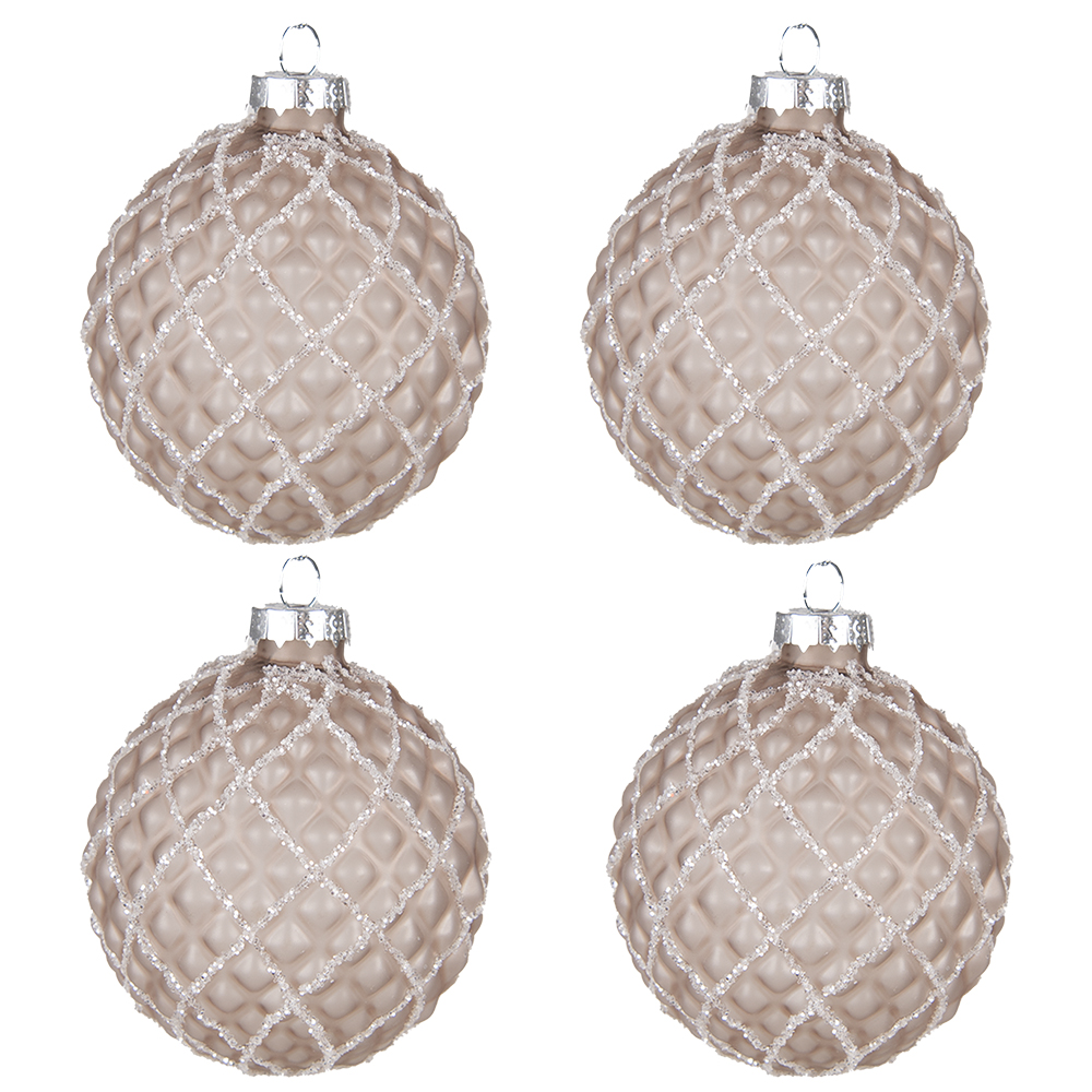 Clayre & Eef | Kerstballen set van 4 Bruin ø 8x8 cm | 6GL4158