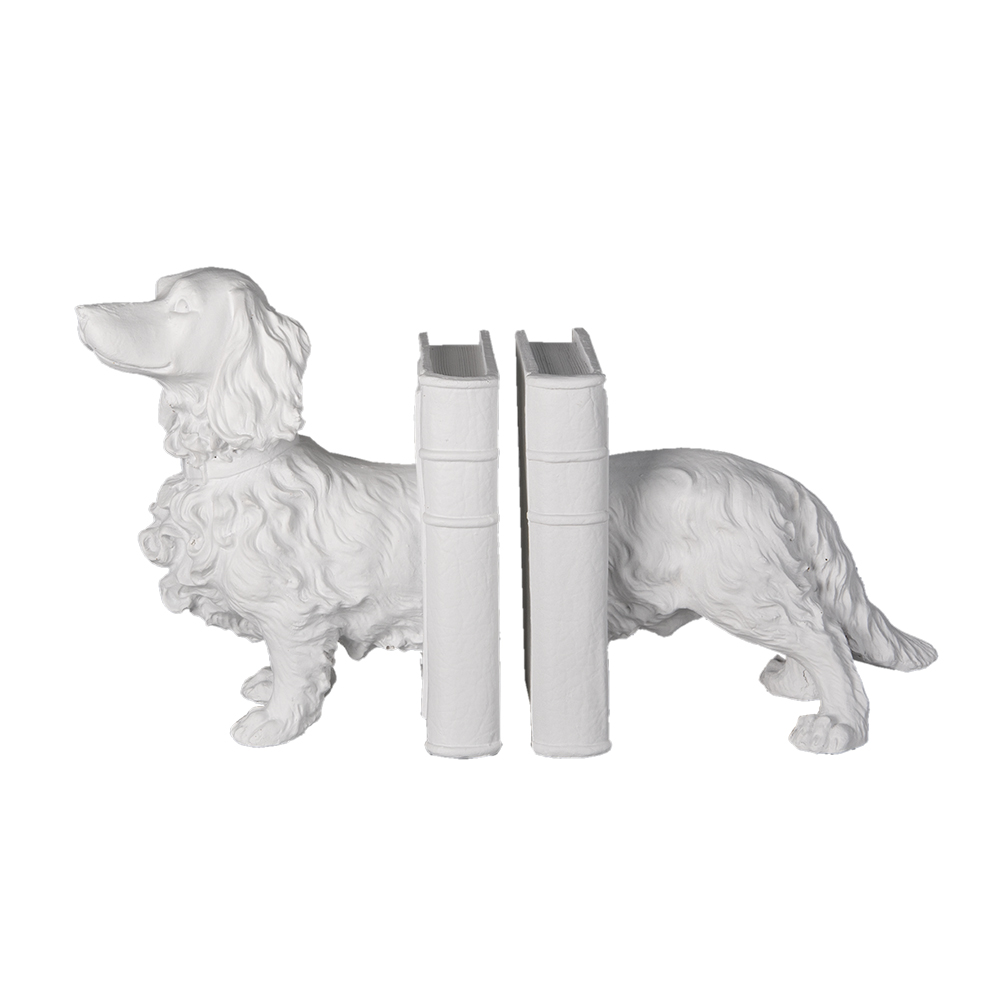 Clayre & Eef | Boekensteunen Set van 2 Hond Wit 28x12x22 cm | 6PR3394