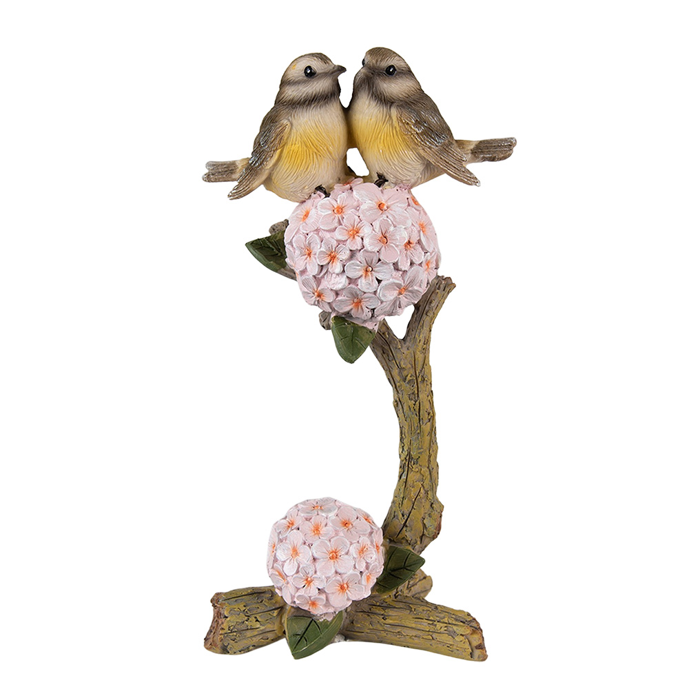 Clayre & Eef | Decoratie beeld Vogels Bruin Roze 10x6x19 cm | 6PR3822