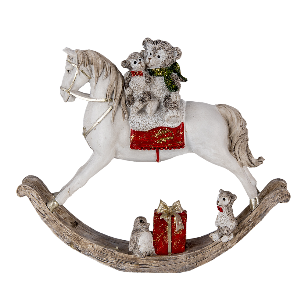 Clayre & Eef | Kerstdecoratie Beeld Hobbelpaard Beige, Grijs 21x5x17 cm | 6PR4608